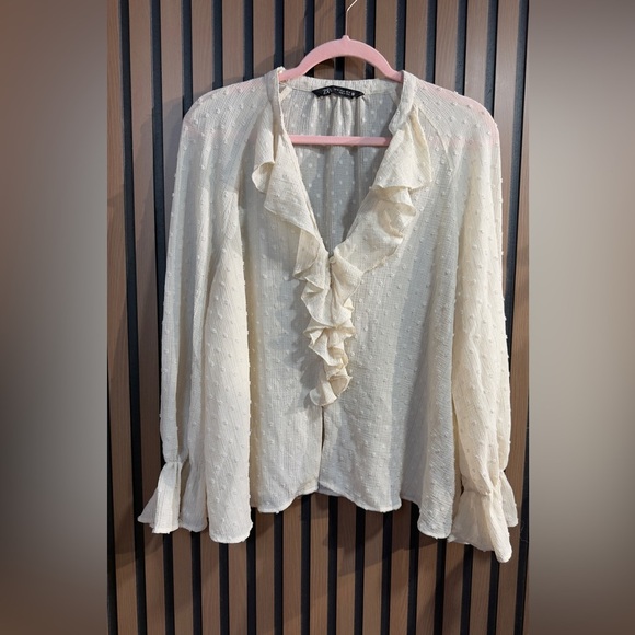 Zara Cream Textured Top Sz XL - Picture 2 of 7